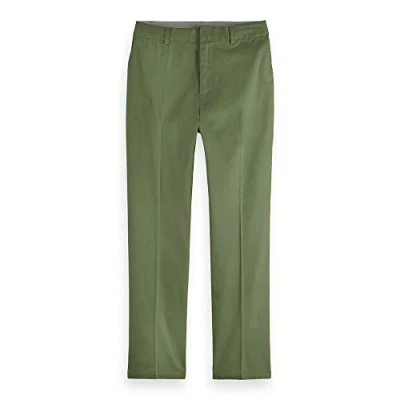 Image of Scotch &amp; Soda Women&#039;s Abott Mid Rise Tapered Chino in Organic Cotton Trousers, Army 0115, 30W x 34L