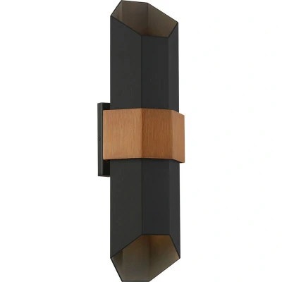 Image of Quoizel Chasm Outdoor Up Down Wall Lamp Matte Black (with painted wood effect strap), 3000K, IP44
