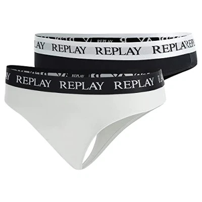 Image of REPLAY Women&#039;s Lady String Style 1 T/C 2pcs Waterfall Pack Thong, Black/White, M