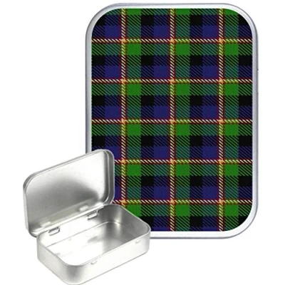 Image of TEEZ Green Tartan 30ml Small Silver Hinged Tin, Pill Tin,Gift Box,1oz Tobacco Tin