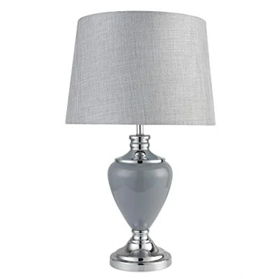 Image of Lighting Supermarket Hepburn Large Ceramic Table Lamp with Matching Shade Grey &amp; Chrome