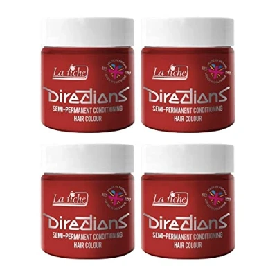 Image of 4x La Riche Directions Semi Permanent Hair Color 100ml Tub Poppy Red
