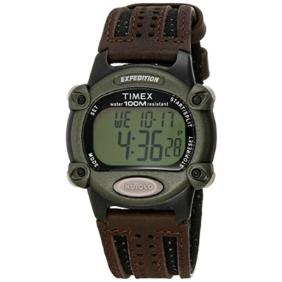 Image of Timex Men&#039;s T48042 Expedition Full Size Digital CAT Nylon/Leather Strap Watch, Brown/Black/Green T480429J
