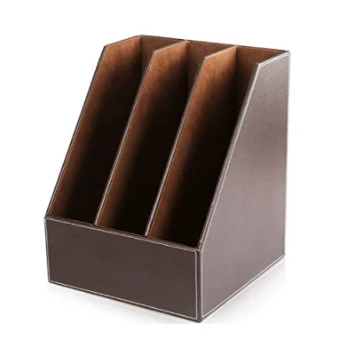 Image of GORESE Desk Magazine Rack Holder Office File Document Storage Organiser (Brown, 3 Slot)