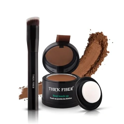Image of THICK FIBER Root Touch Up Powder, Cover Hairline Powder for Thin Hair Water &amp; Sweat Resistant Loss Concealer Set with Thinning Hair, Includes Brush (Medium Golden Brown)