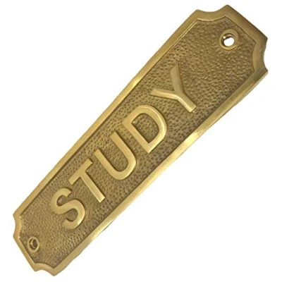 Image of SIGN RETRO STUDY ANTIQUE STYLE BRASS OFFICE/LOUNGE PLAQUE WITH SCREWS