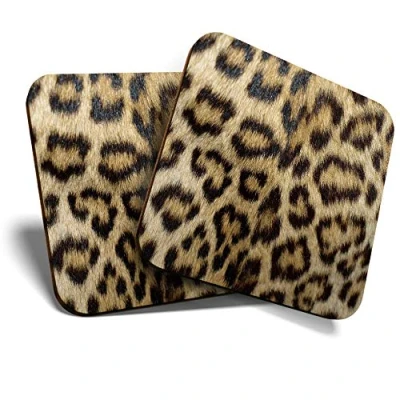 Image of 2 x Square Coasters Wild Animal Print Leopard Cat Fur Cork Backed Home Kitchen Accessory Tea Coffee Mug Mat #46431