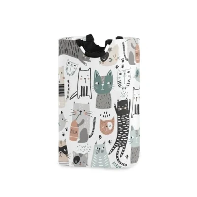 Image of Ttgoth Funny Cats Laundry Basket Large Collapsible Hamper with Handles Foldable Washing Clothes Organizer Bin for Bedroom, Dorms, Bathroom