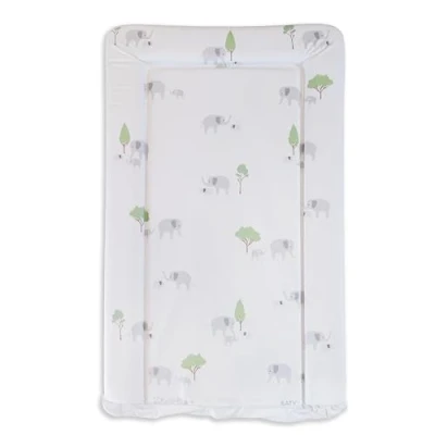 Image of KATY Deluxe Baby Unisex Waterproof Wipeable Changing Mat with Raised Edges Elephant Family Design White Grey