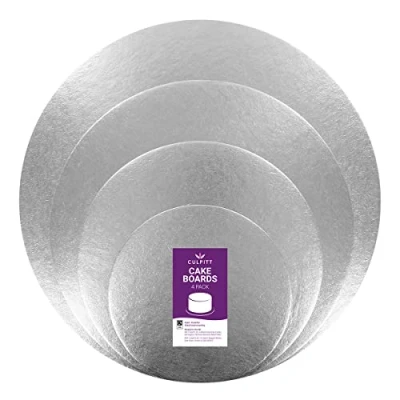 Image of Culpitt Cut Edge Round Cards, 4 Board Multipack, 6&quot;, 8&quot;, 10&quot;, 12&quot;, Cake Silver Boards, 1.8mm Thick, Pack For Tiered Cakes (90278)