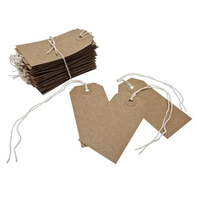 Image of Swift Strung Tags Brown Reinforced Card Clothing Parcel Label String Hanging Gift Swing Tickets Kraft Hang Price Labelling 70mm x 35mm (Pack of 500)