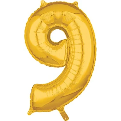 Image of Amscan 3891811 Jumbo Number 9 Gold 53&#039;&#039;