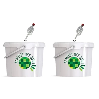 Image of Almost Off Grid 2 x 10 Litre Fermentation Buckets with Bored Lids, Grommets and Airlocks