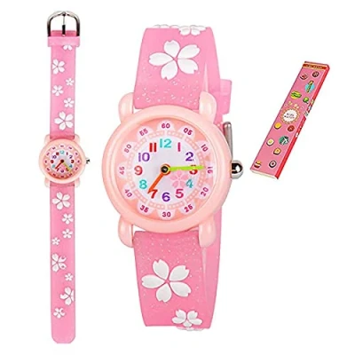 Image of Anloo Toddler Kids Children Watch,3D Cute Cartoon Silicone Band Wristwatches Time Teacher Gifts Watches for Girls Toddlers (Pink Sakura)