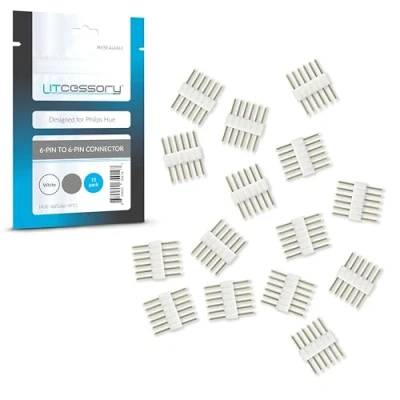 Image of Litcessory 6 PIN to Connector for Philips Hue Lightstrip Plus (15 Pack, White Micro V4)