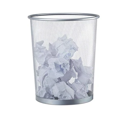 Image of Relaxdays Metal Trash Can, Large Paper Bin for Office, 20L Dustbin, 30 cm Ø, Height 35 cm, Silver