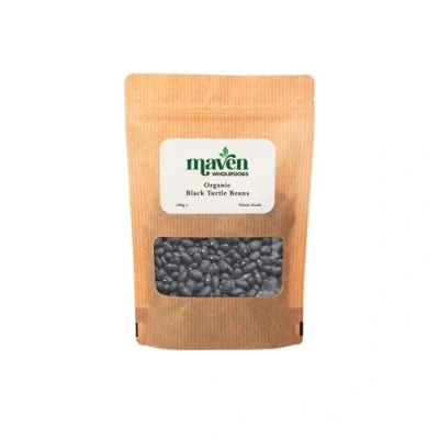 Image of Maven wholefoods Organic Black Turtle Beans 500g Raw GMO Free High Fibre &amp; Protein Certified Suitable for Vegetarian Vegan Packed Fresh in Resealable Bags (500g)