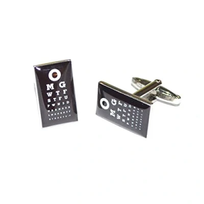 Image of Text Speak Opticians Eye Test Chart Cufflinks Presented in a Box