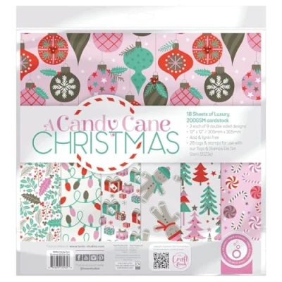 Image of Tonic Studios A Candy Cane Christmas Art Pad Luxury 200GSM Sheets Double Sided with Silver Foiling &amp; Ephemera Tags 12&#039;&#039; X