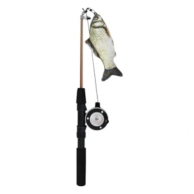 Image of Gorwagely Cat Fishing Toy, Retractable Wand Toys Teaser, Telescopic Pole (Grey)