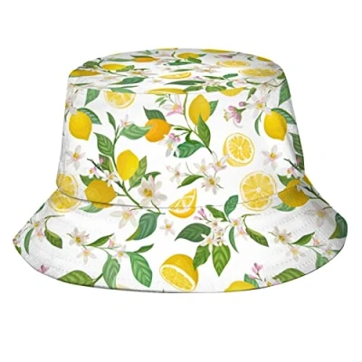 Image of QQIAEJIA Unisex Summer Fruit Lemon Bucket Hat, Beach Sun Hat Fisherman Hats for Women Men Teens, Packable Outdoor Cap