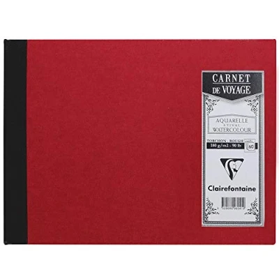 Image of Clairefontaine Ref 96041C Canvas Cover Travel Album (60 Pages) A5 (148 x 210mm), 180gsm Grained Drawing Paper, Fabric Coated Deep Red