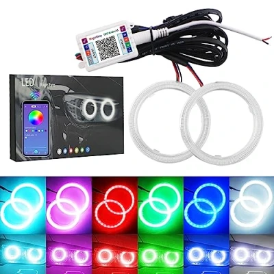 Image of QasimLED 1 Pair 70MM 72SMD COB RGB LED Halo Ring Angel Eyes Universal for Motorcycle Car Headlight Warning Lamp with Cover Bluetooth Mobile APP Control 12V DC