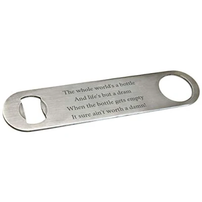Image of Personalised Stainless Steel Bar Blade Bottle Opener Engraved Both Sides with Any Message. Enter Your Own Custom Text