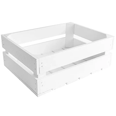 Image of Creative Deco Large White Wooden Crate with Handles 40x30x15cm Keepsake Chest Storage Box Crates Easter Gift Vintage Farmhouse Display Basket