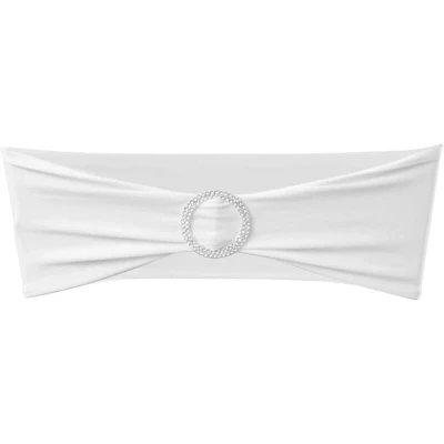 Image of vidaXL 25 pcs White Stretchable Decorative Chair Band with Diamond Buckle