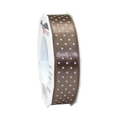Image of C.E. Pattberg Präsent Mini Dots Printed Satin Ribbon Taupe 25 mm width, 20 m length