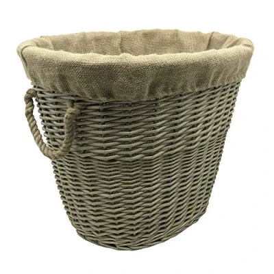 Image of JVL Antiques Wash Canvas Lined Oval Log Basket with Rope Handles, 46 x 57 cm