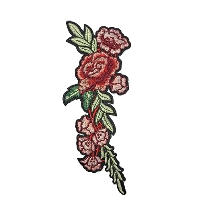 Image of TENNER.LONDON Set of 2 Floral rose Iron/Sew On Embroidered Patch Applique Embroidery Motif transfer