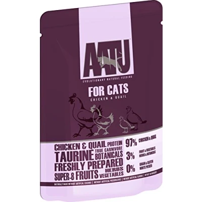 Image of AATU 97/3 Complete Wet Cat Food, Chicken &amp; Quail (10x85g) Grain Free Recipe, No Artificial Ingredients, Easy Tear Pouches