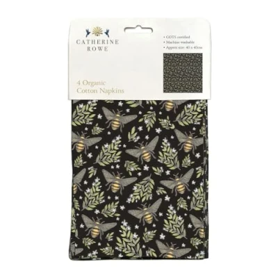 Image of Catherine Rowe Bee Pattern Pack of 4 Organic Cotton Napkins