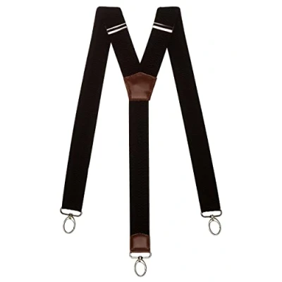 Image of Olata Heavy Duty Y Shape Wide Braces/Suspenders with Brown Leather and Carabiner Clips 4cm. Black