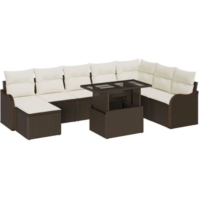 Image of vidaXL 9 Piece Garden Sofa Set with Cushions Brown Poly Rattan