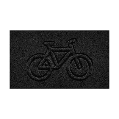 Image of Nicoman Embossed Spaghetti Door Mat Dirt Trapper Jet Washable Doormat 70x43cm (Black, BIKE Shape) Use Outdoor ONLY