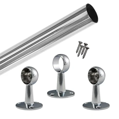 Image of EAI Wardrobe Rail Hanging Kit Round Tube and Brackets Polished Chrome (1219 x 25mm)