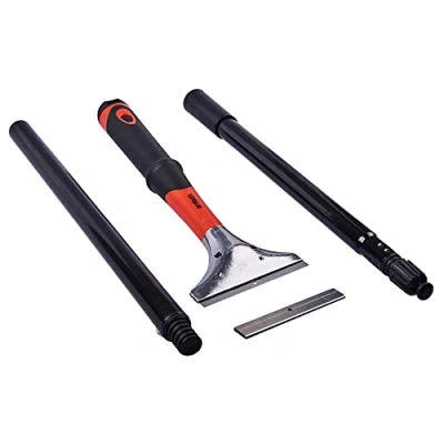 Image of Amtech Heavy Duty Scraper Tool with Extendable Pole for Removing Old Wallpaper, Home DIY, Easy to Use, Durable and Long Lasting, Includes 6 Blades Safe Storage