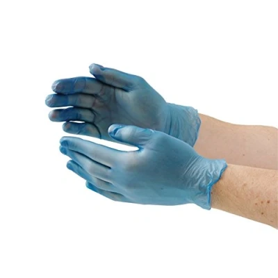 Image of Unigloves Unicare Blue Vinyl Single Use Gloves Multipurpose, Lightly Powdered, Latex Free, Disposable Box of 100 Gloves, Blue, Small (GS0092)