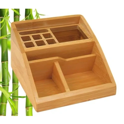 Image of Wedo 61507 Butler bamboo, 3 compartments, pens insert, dimensions 15.4 x 12.3 9 cm, in a gift box, brown