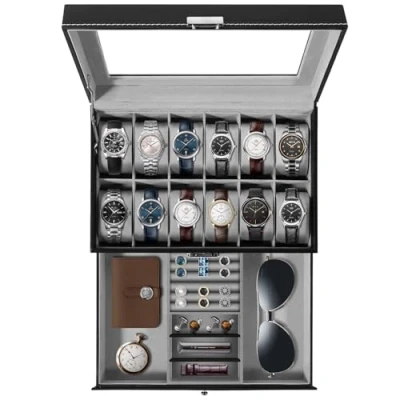 Image of Uten 12 Watch Box Double Layer Display Storage Case Jewelry Collection Organiser Holder