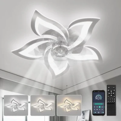 Image of YUNLONG Ceiling Fans with Lights and Remote Silent Chrome Lamps Reversible DC Motor Dimmable Memory Low Profile Fan Light 6 Speeds Summer Winter Mode