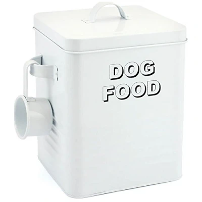 Image of Leonardo Collection Home Sweet White Dog Food container, Metal, 18 x 15 25 cm