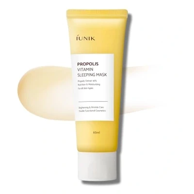 Image of IUNIK Propolis Vitamin Glow Sleeping Mask Night Moisturizer Cream 60 ml Overnight Moisturizing Tea Tree Anti Sagging Even Tone Rehydrate Firm Maturing Skin VEGAN