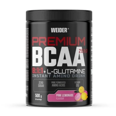 Image of Premium BCAA 8:1:1+L Glutamine (500g) Pink Lemonade Flavour, Recovery Combination of Amino Acids with Kyowa Quality® L Glutamine, Vitamin B6, Increases and Protects Muscle Mass, Zero Sugar, Vegan