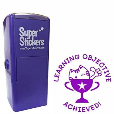 Image of Teacher Stamp, Education Marking Reward Stamps for School Learning Objective Achieved, Impression Size Approx. 23x23 mm, Violet Ink