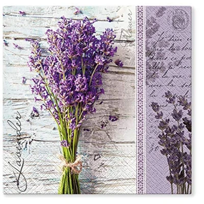 Image of Tete a 3Ply Flowery Tissue Paper Napkins Serviettes 33cm x Pack of 20 (LAVENDER BOUQUET)