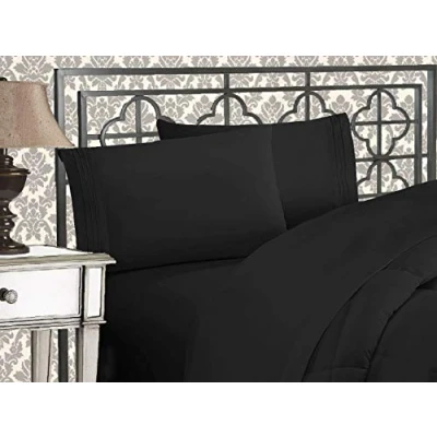 Image of Elegant Comfort 1500 Thread Count Egyptian Quality 4 Piece Bed Sheet Sets, Deep Pockets Luxurious Wrinkle Free &amp; Fade Resistant, King, Black